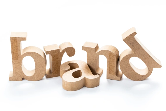 Box letters spelling out brand